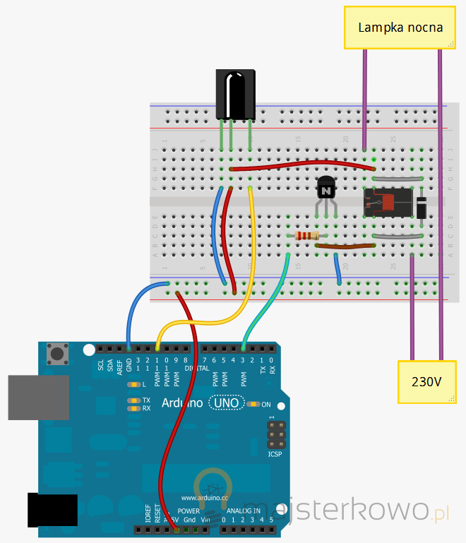 Arduino z odbiornikiem IR i przekaźnikiem