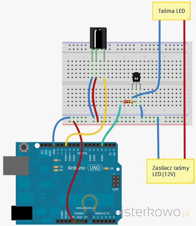 Arduino z odbiornikiem IR i taśmą LED