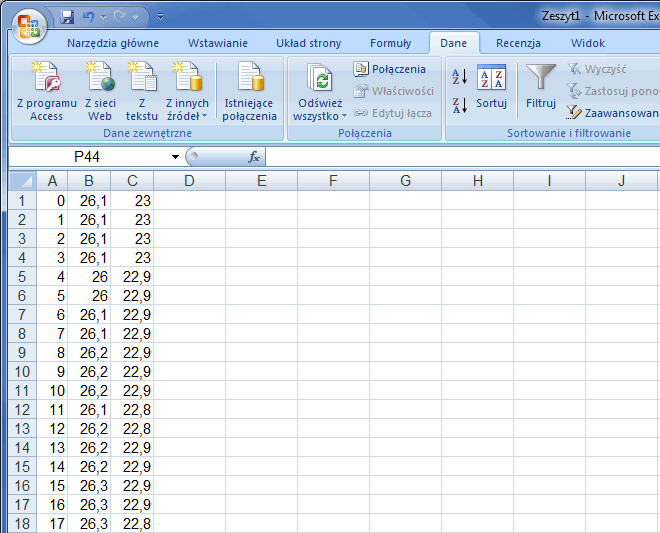 Excel - zaimportowane dane