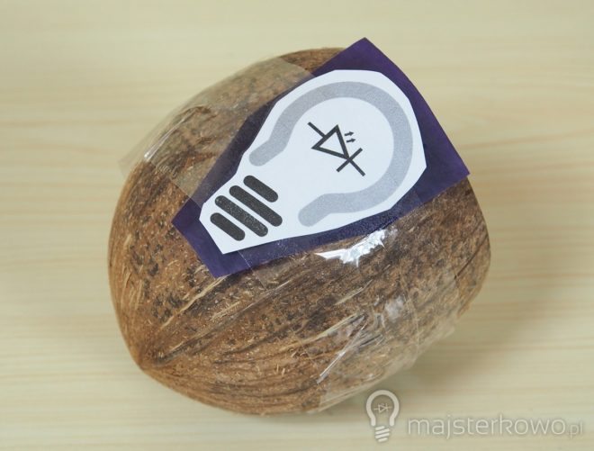 Logo przyklejone do kokosa