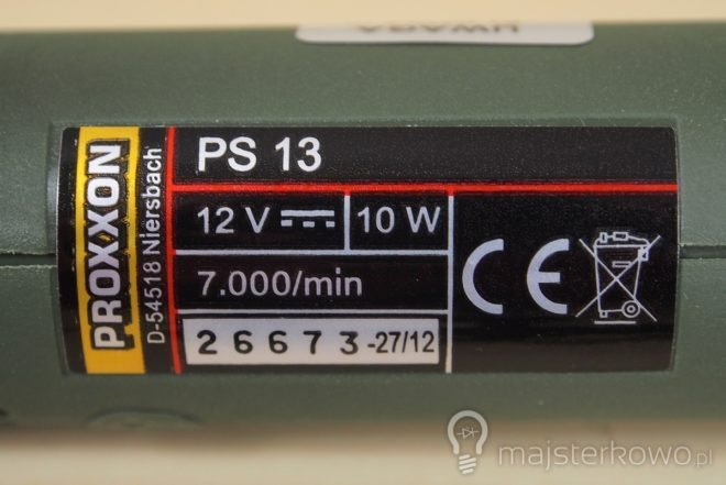 Proxxon PS 13 - tabliczka znamionowa