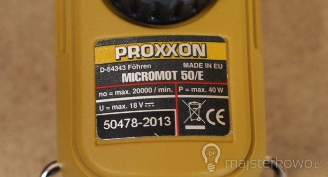 Proxxon Micromot 50/E - tabliczka znamionowa