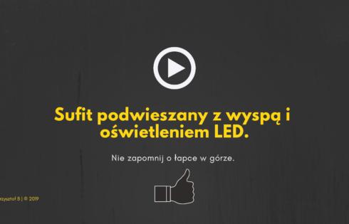 Sufit podwieszany z wyspą i oświetleniem LED